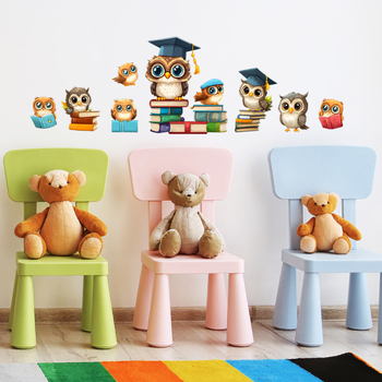 Κινούμενα σχέδια βιβλίο κουκουβάγια υπνοδωμάτιο σαλόνι βεράντα κοιτώνα διακόσμηση σπιτιού ταπετσαρία αυτοκόλλητη χονδρική HY-D038