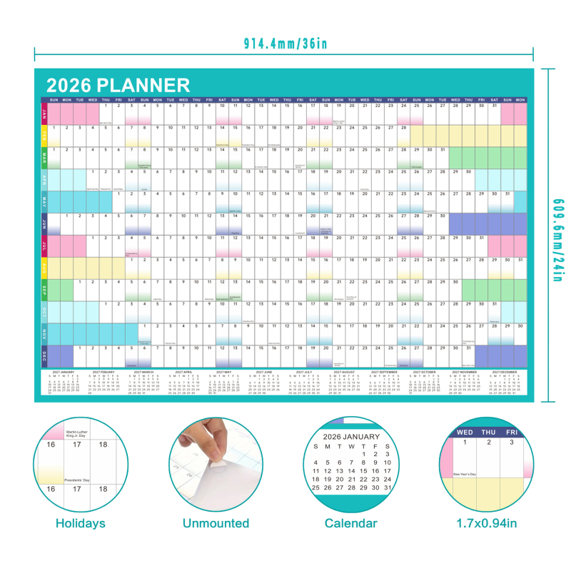Amazon reklaamib 2026. aastal lihtsat ja loomingulist seinale kinnitatavat kustutatavat ingliskeelset seinakalendrit hulgimüügist