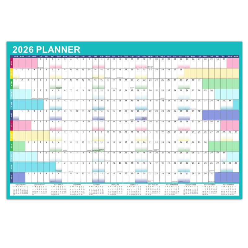 Amazon reklaamib 2026. aastal lihtsat ja loomingulist seinale kinnitatavat kustutatavat ingliskeelset seinakalendrit hulgimüügist