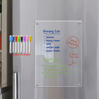 Akrilo sausai valoma valgiaraščio planavimo lenta šaldytuvui - skaidrus savaitės meniu planuotojas su žymekliu ir