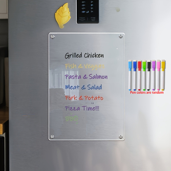 Akrilo sausai valoma valgiaraščio planavimo lenta šaldytuvui - skaidrus savaitės meniu planuotojas su žymekliu ir