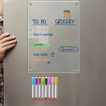 Akrilo sausai valoma valgiaraščio planavimo lenta šaldytuvui - skaidrus savaitės meniu planuotojas su žymekliu ir