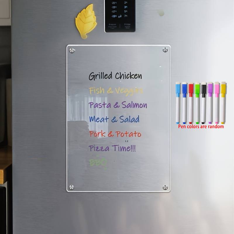 Akrilo sausai valoma valgiaraščio planavimo lenta šaldytuvui - skaidrus savaitės meniu planuotojas su žymekliu ir