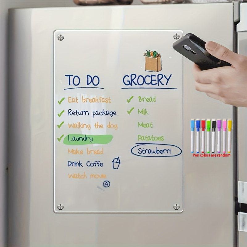 Akrilo sausai valoma valgiaraščio planavimo lenta šaldytuvui - skaidrus savaitės meniu planuotojas su žymekliu ir