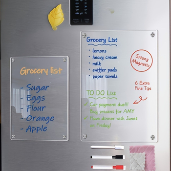 Skaidri akrilinė magnetinė lenta užrašams su baltu žymekliu - permatoma kvadratinė užrašų lentelė