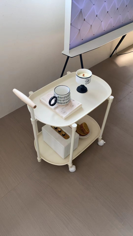 Kreemjas stiilis käru, Põhjamaade keskklassi antiikne teisaldatav külglaud, väikese korteri majapidamise elutoa diivaninurga laud, interneti kuulsuste kohvilaud