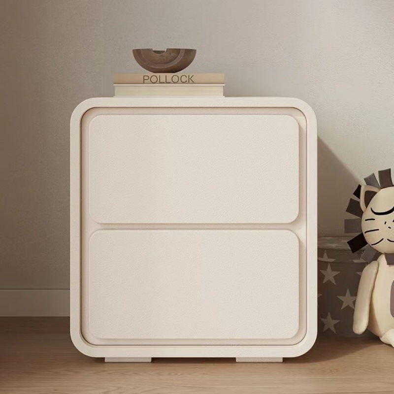 Kerge luksuslik täispuidust öökapp Lihtne moodne väike loominguline kodu magamistoa öökapp Valge kreemjas stiilis hoiukapp