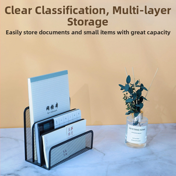Настолно съхранение, на склад, 190 букви, метална желязна мрежа, комбинирана стойка за данни, поставка за файлове, мрежеста поставка за книги, черна