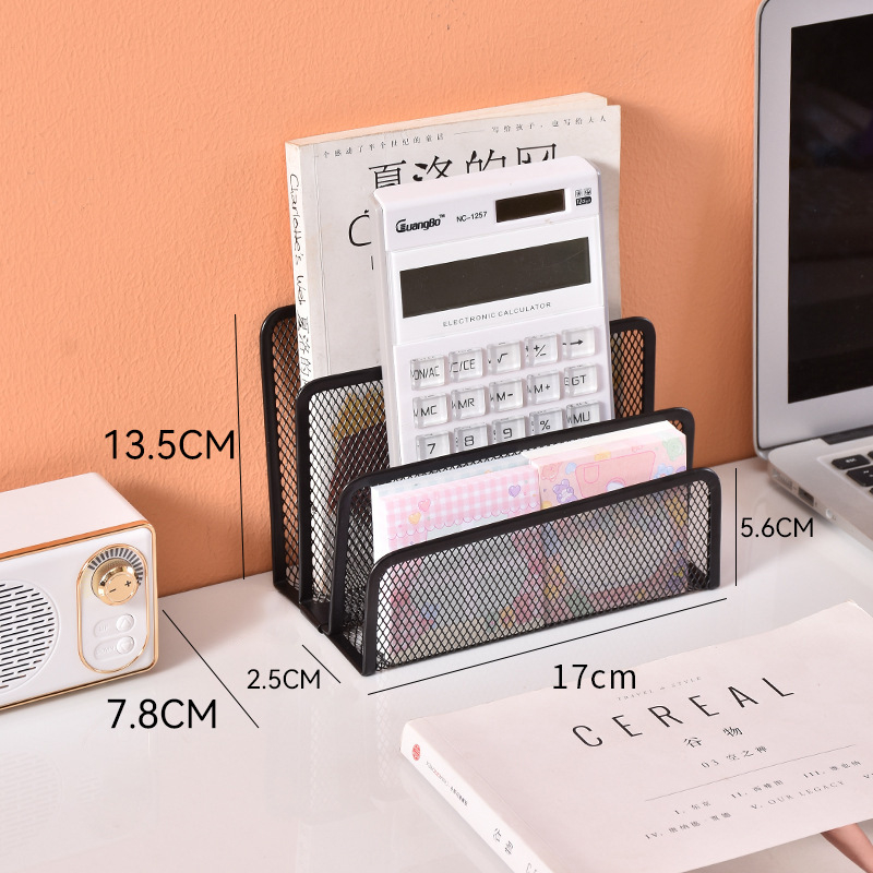 Настолно съхранение, на склад, 190 букви, метална желязна мрежа, комбинирана стойка за данни, поставка за файлове, мрежеста поставка за книги, черна