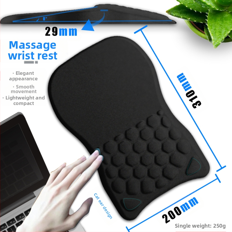 Ainult sekunditega 220G plahvatused puhas must pikendatud randmetugi randme hiirematt ergonoomiline randme kaldemassaaž