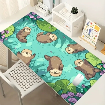 Egérpad Egyedi Vidra és Tavirózsa Játékos Egérpad Csúszásmentes Otthoni Számítógép Laptop Asztali Pad Asztali