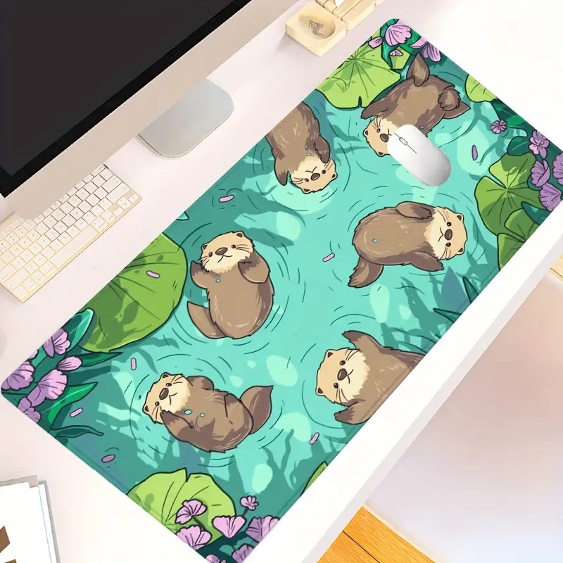 Egérpad Egyedi Vidra és Tavirózsa Játékos Egérpad Csúszásmentes Otthoni Számítógép Laptop Asztali Pad Asztali