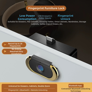 Tarpvalstybinė pirštų atspaudų stalčiaus spyna, metalinė paslėpta rankena, naktinio staliuko spyna, bylų spintelė, biuro baldų elektroninė spyna, pirštų atspaudų spyna