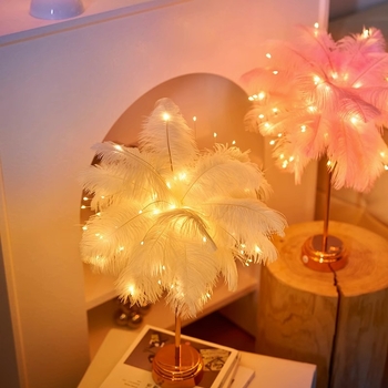 Plunksnų stalinė lempa mergaitės kambaryje miegamajame naktinis baras KTV pieno arbatos parduotuvė Šiaurės šalių stručio plunksnų studija interneto įžymybė