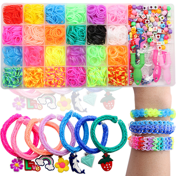 25 ruudustikuga vikerkaarekummipael Loom Bands kummipaelaga ülikond kootud mängukäevõru DIY laste hariduslikud mänguasjad