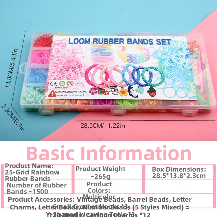 25 ruudustikuga vikerkaarekummipael Loom Bands kummipaelaga ülikond kootud mängukäevõru DIY laste hariduslikud mänguasjad