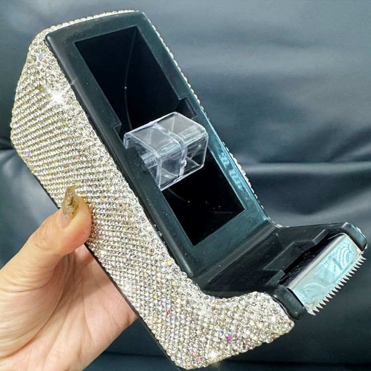 Teemantidega kaetud suur kirjatarvete teibihoidja, kontorikaunistused, teemantidega kaetud väärtuslik teibimasin, väike läbipaistev teibilõikur