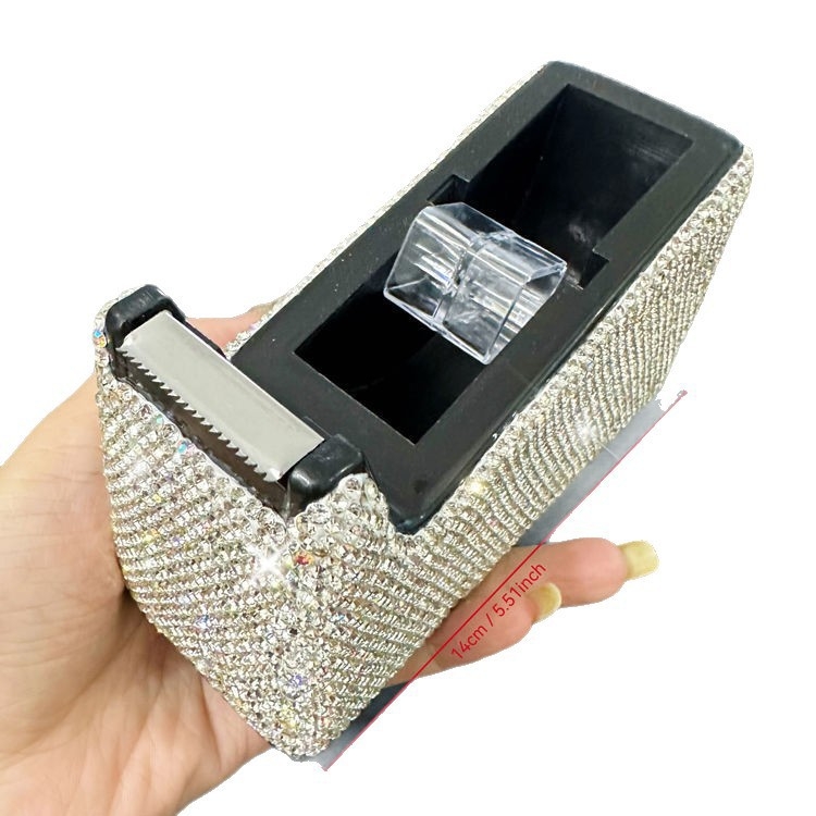 Teemantidega kaetud suur kirjatarvete teibihoidja, kontorikaunistused, teemantidega kaetud väärtuslik teibimasin, väike läbipaistev teibilõikur