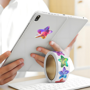 Isekleepuvad kleebised, käsiraamatute kleebised, kirjatarvete kleebised, laste kleebised, viieharuline tähekujuline laserpaber, kaetud heleda kilega