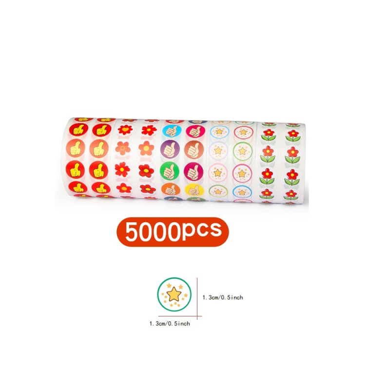 5000 Ft/tekercs, inspiráló felfele mutató hüvelykujj bónusz matrica, 1,5 cm-es kis piros virágcsillag matrica