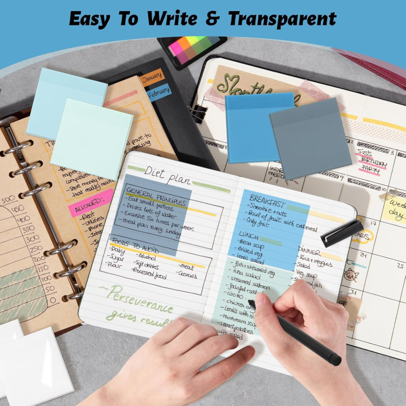 Piiriülesed 3*3 sinised kleepmärkmed, läbipaistvad õpilaste järjehoidjad, klassifikatsioonimärgid, N-kordsed kirjatarvete fluorestseeruvad sildikleebised