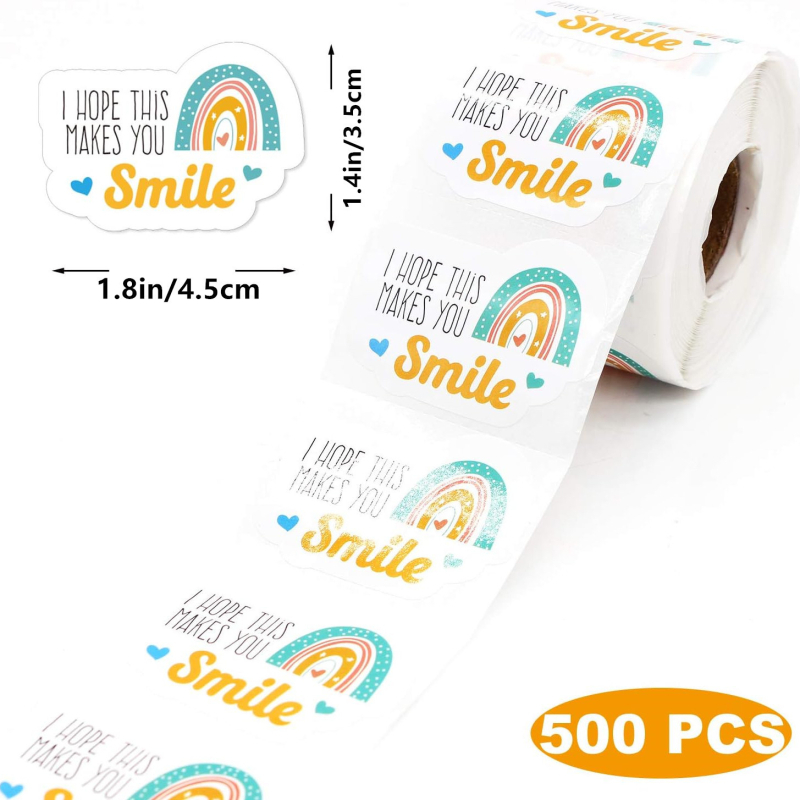 500 db/tekercs Remélem, ez mosolygóssá tesz. Szivárványos matricák. Köszönöm matricák. 4,5*3,5cm.