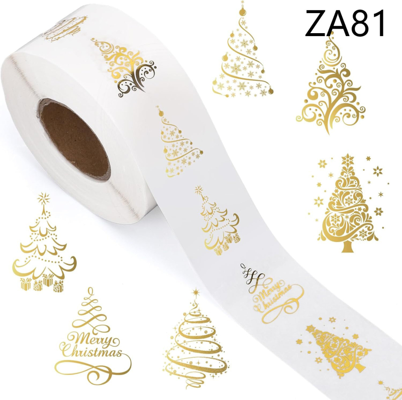 500 tk läbipaistvaid jõulukleebiseid, rullkuldfooliumist rõõmsat jõulupuu pitseri kleebist, isekleepuv silt, ümbrik, kutsekaart, kingitus