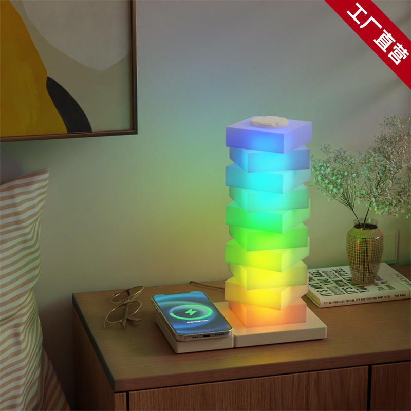 Határokon átnyúló robbanások DIY összeszerelt éjszakai fény színes hálószoba éjjeliszekrény hangulatvilágítás vezeték nélküli töltés kreatív ajándék asztali lámpa