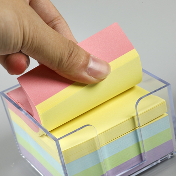 Νέο στυλ αυτοκόλλητο Post-it σε διαφανές κουτί, αυτοκόλλητο μηνύματος γραφείου, διαφανές πλαστικό κουτί σημειώσεων