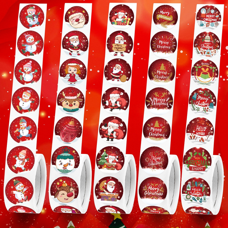 1000 kleebist/5 rulli, jõuluteemalised kleebised, kinkekaunistused, festivalikaunistused, pitseerimiskleebised