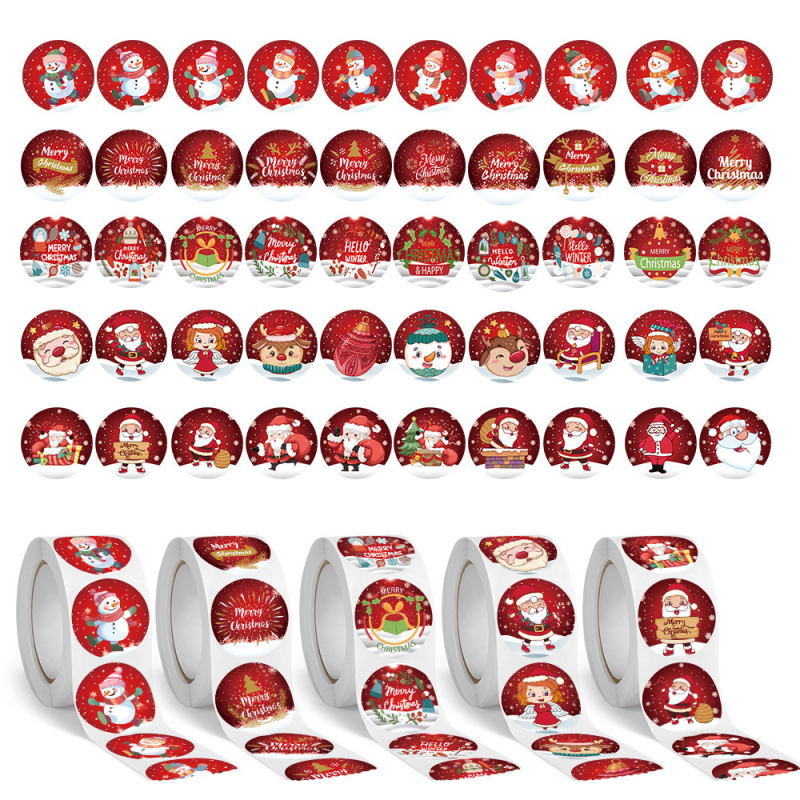 1000 kleebist/5 rulli, jõuluteemalised kleebised, kinkekaunistused, festivalikaunistused, pitseerimiskleebised