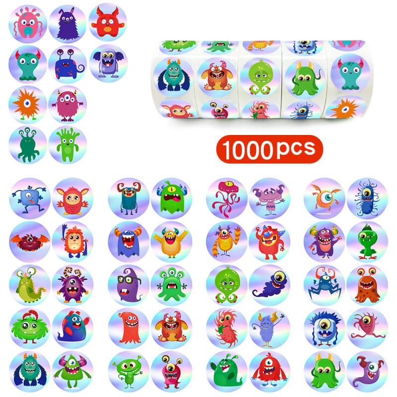 1000 lehte 1-tollised holograafilised värvilised laserpeegeldavad loomakleebised, värvilised armsad kleebised, ülikoolilinnaku diagrammi maalimine