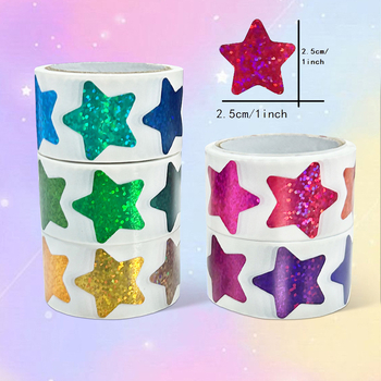 1000 matrica, 2,5 cm-es, holografikus színes csillag matricák, viselkedési táblázat, órarend és osztálytermi jutalom matricák