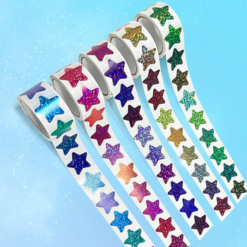 1000 matrica, 2,5 cm-es, holografikus színes csillag matricák, viselkedési táblázat, órarend és osztálytermi jutalom matricák