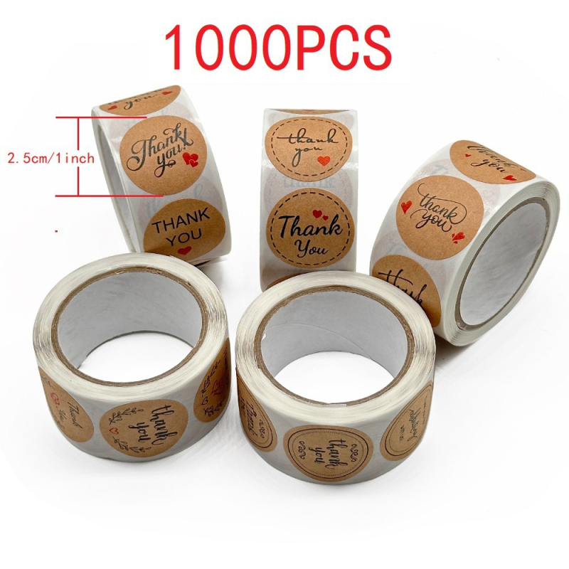 1000 matrica/5 tekercs, 2,5 cm-es kerek, sütési dekorációs kraftpapír olajág kézzel készített szerelmes matricák