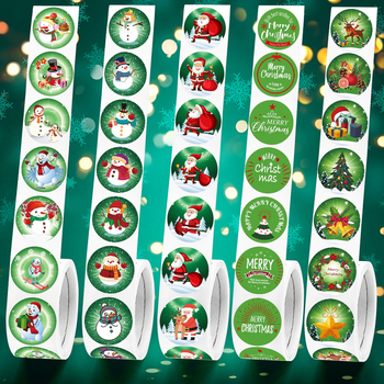 1000 db, 2,5 cm-es, karácsonyi ünnepi matrica, zöld karácsonyi témájú, Mikulás karácsonyi hóember