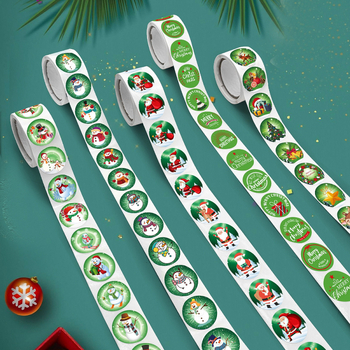 1000 db, 2,5 cm-es, karácsonyi ünnepi matrica, zöld karácsonyi témájú, Mikulás karácsonyi hóember