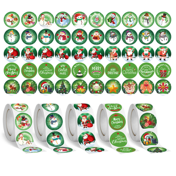 1000 db, 2,5 cm-es, karácsonyi ünnepi matrica, zöld karácsonyi témájú, Mikulás karácsonyi hóember