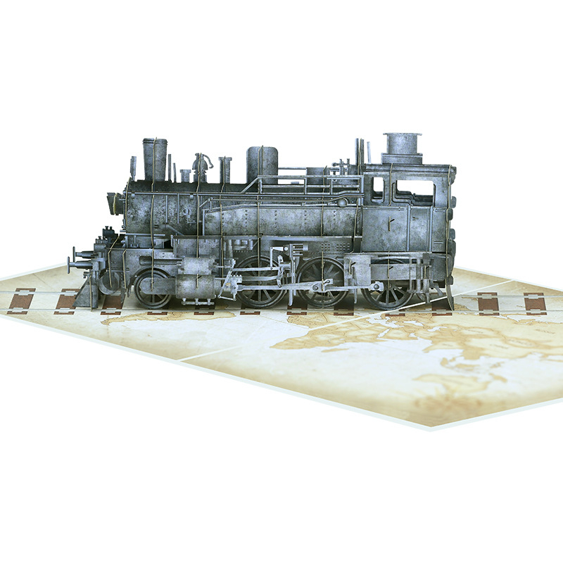 Käsitsi valmistatud retro rongi 3D õnnitluskaart piiriülene isadepäeva õnnistuspaberist nikerdussõnumiga õnnistuskaardi ülikonna kingitus