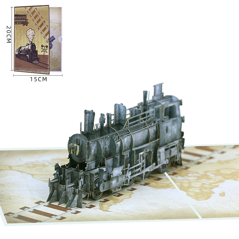 Käsitsi valmistatud retro rongi 3D õnnitluskaart piiriülene isadepäeva õnnistuspaberist nikerdussõnumiga õnnistuskaardi ülikonna kingitus