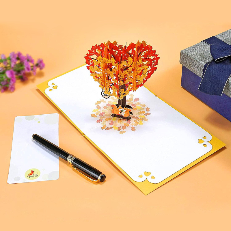 Piiriülene sõbrapäeva õnnitluskaart 3D hüpikakendega oravapaari südamepuuga stereoõnnitluskaart pulma-aastapäeva kaart