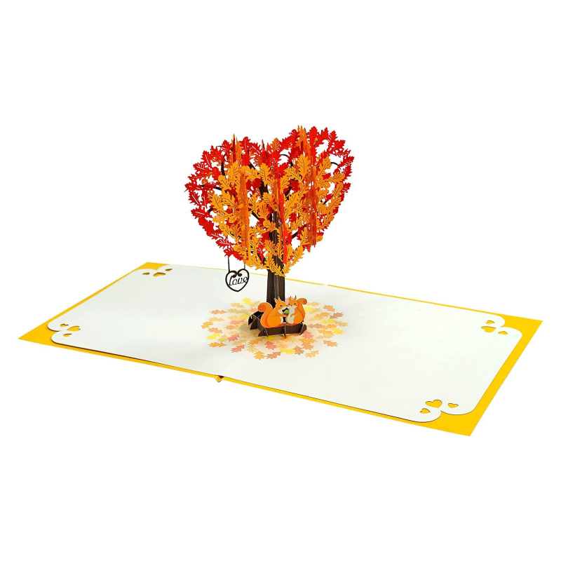 Piiriülene sõbrapäeva õnnitluskaart 3D hüpikakendega oravapaari südamepuuga stereoõnnitluskaart pulma-aastapäeva kaart