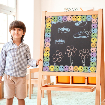 Határokon átnyúló, akciós, bohém stílusú, színes, mosolygós arcú hirdetőtábla, szegélydekoratív matrica, öntapadós, feltekerhető matrica