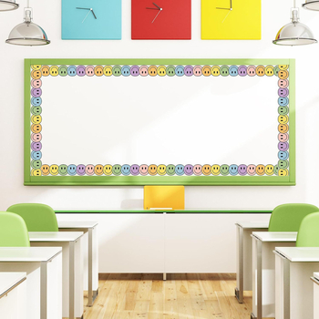 Határokon átnyúló, akciós, bohém stílusú, színes, mosolygós arcú hirdetőtábla, szegélydekoratív matrica, öntapadós, feltekerhető matrica