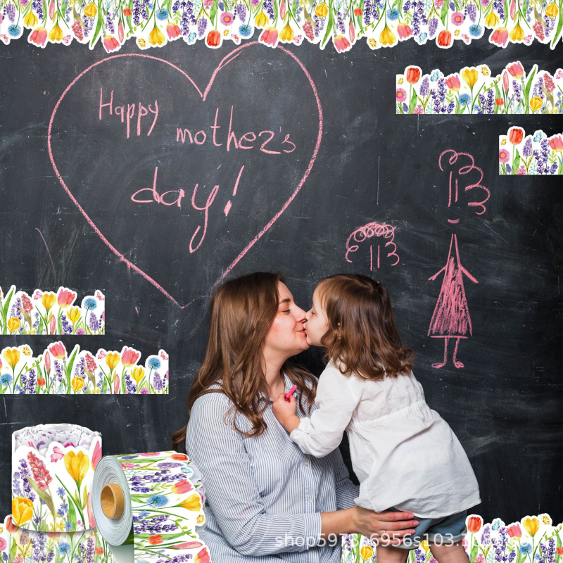 JT055 Tulip kevadine emadepäeva tahvel klaasist pagasirulli kleebis dekoratiivne kleebis