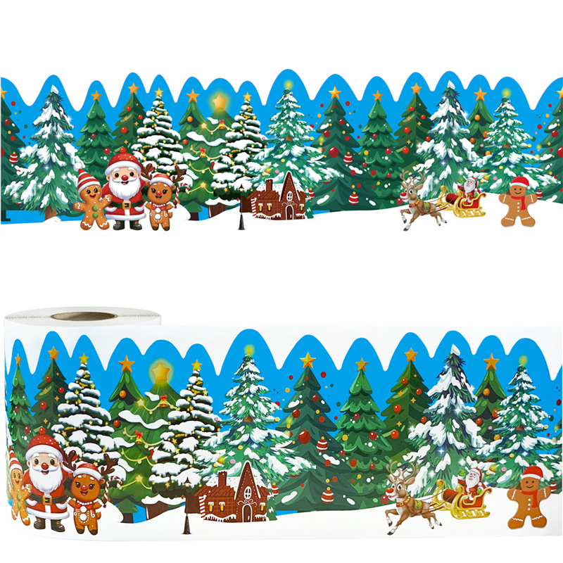 Feltekercselt karácsonyi díszes táblára nyomtatott hirdetőtábla oldalkeret matricák kézzel készített kézműves dekoratív öntapadós matricák