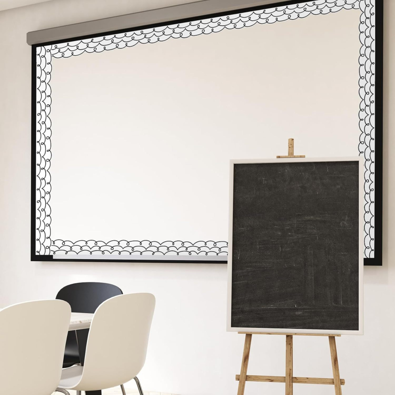 Határon átnyúló folttáblás hirdetőtábla szegélymatrica, fekete vonalas táblára való dekoratív matrica, tantermi tábla, iskolakezdési szezon matrica