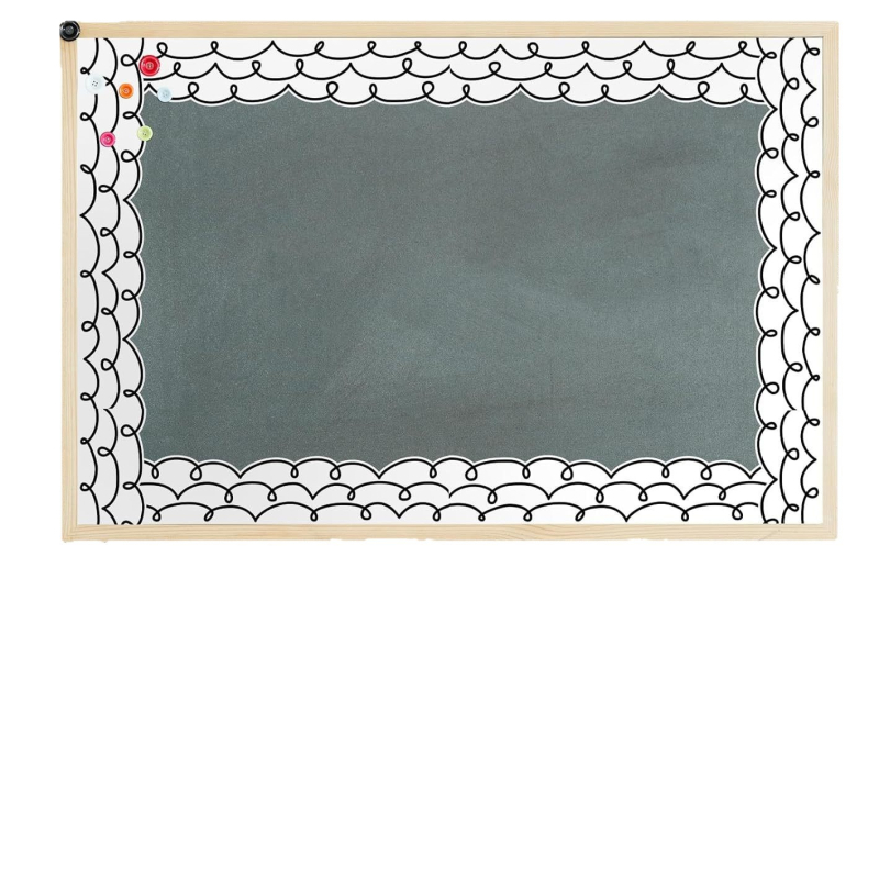 Határon átnyúló folttáblás hirdetőtábla szegélymatrica, fekete vonalas táblára való dekoratív matrica, tantermi tábla, iskolakezdési szezon matrica