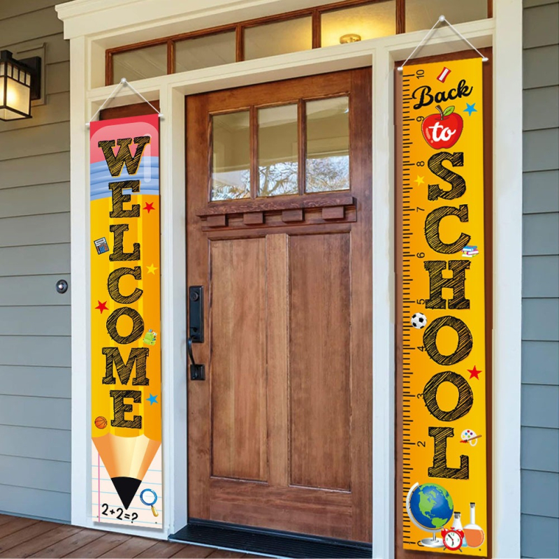 Piiriülene kooliaasta alguse teemaline dekoratiivne taust uksekardin kooliaasta alguse peokaunistus ukse riputamiseks riie taustriie