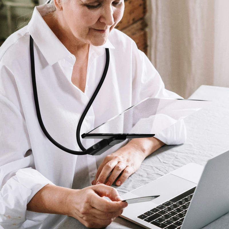 Specialus didinamasis stiklas be rankų vyresnio amžiaus žmonėms skaityti knygas ir laikraščius, skaidrus ir nedeformuotas, lengvas, didelės raiškos, ant kaklo kabantis didinamasis stiklas